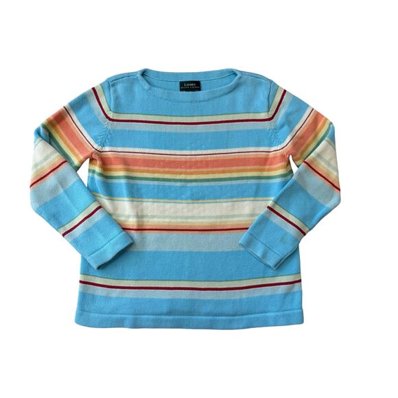 LAUREN, RALPH LAUREN Women's 100% Cotton Sweater, Size Lg; Colorful Stripes - Picture 1 of 11